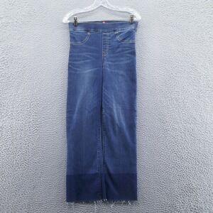 Spanx Womens Cropped Flare Denim Jeans Small Blue Raw‎ Hem High Rise Slimming